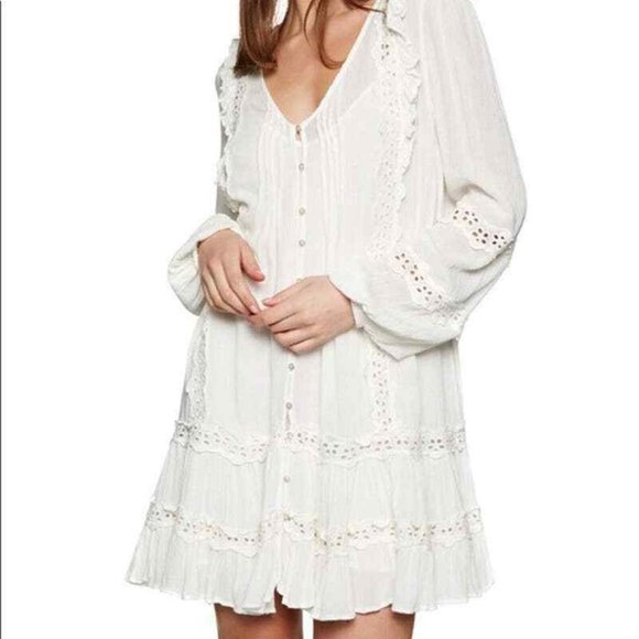 Free People Snow Angel Mini Dress Ivory, Long Sleeve - Picture 2 of 8